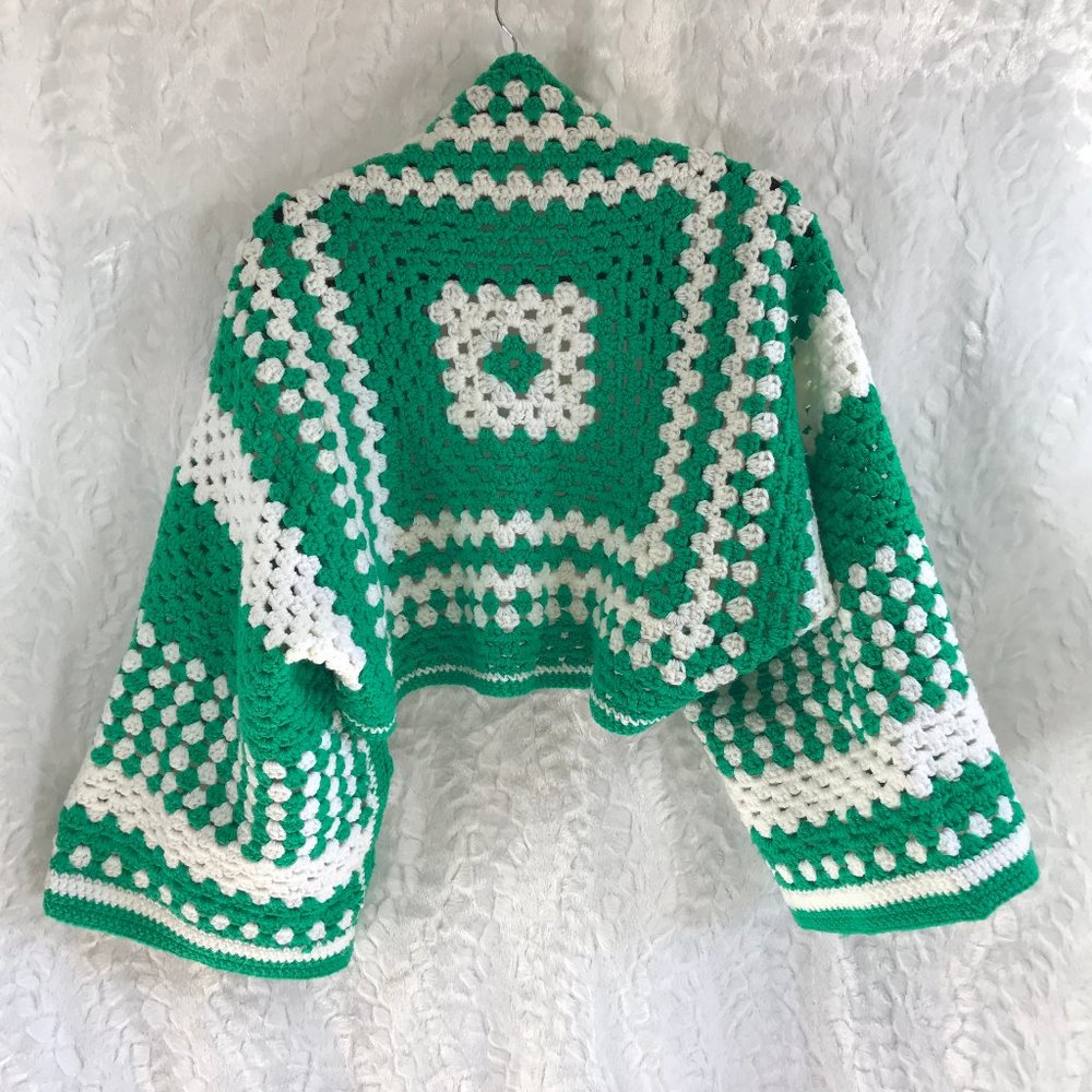 Vintage Handmade Granny Square crochet shawl shrug Retro Boho - Picture 5 of 12